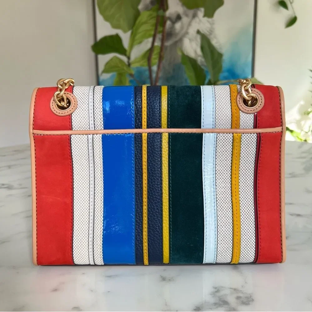 Tory Burch Fleming Convertible Shoulder Crossbody Bag Balloon Stripe Leather